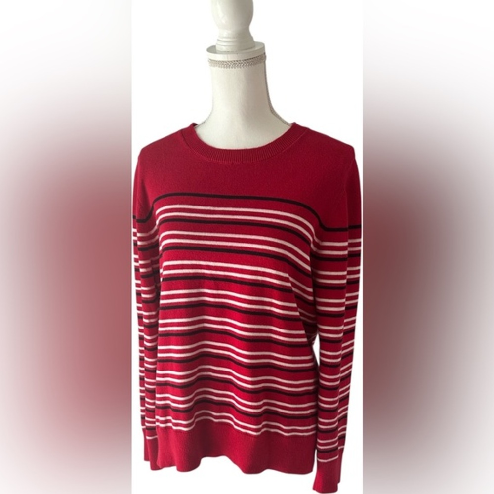 ✨ Liz Claiborne Red Striped Cotton Sweater XL